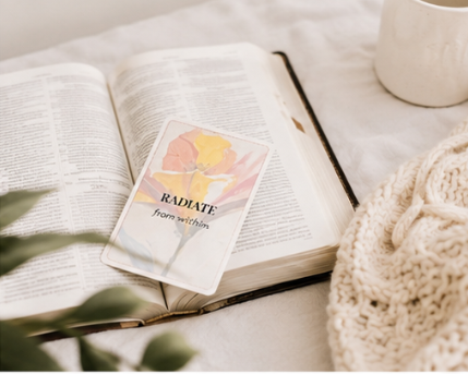 Printable Christian affirmation cards for women on desk with Bible.