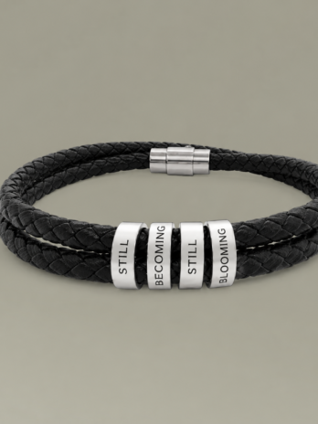 Still Becoming, Still Bloomingβ’ Engraved Leather Bracelet